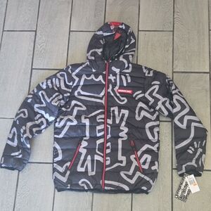 NWT Keith Haring x Members Only Puffer Jacket Black Hooded‎ Graphic Coat Men’s-S